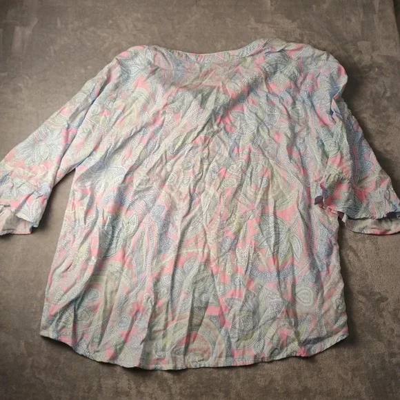 Ruby Rd. Blouse Womens XL Pink Paisley Henley 3/4 Sleeve Tunic Top Lightweight - Picture 10 of 10